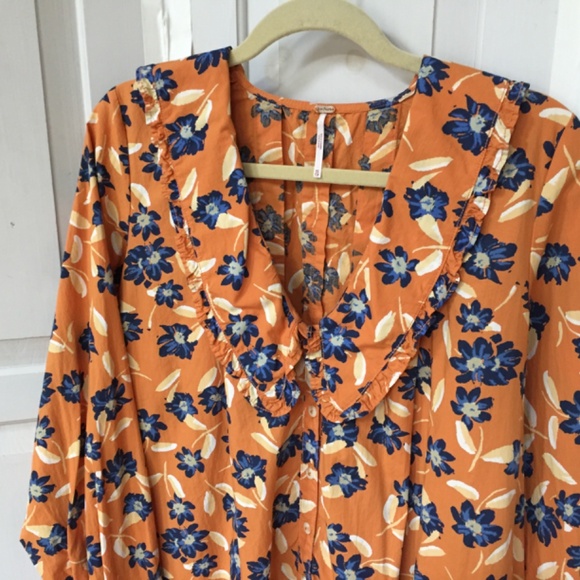 Free People Orange Floral Blouse ~Oversized - Picture 11 of 16